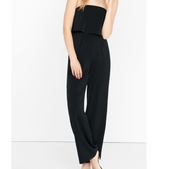 Express Pants - Black Express Strapless Top Flounce Jumpsuit